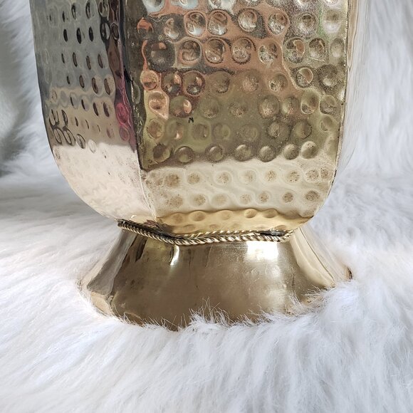 1990's Vintage MCM Decor Handmade India Hammered Rope Brass Urn Style Vase - Picture 5 of 16